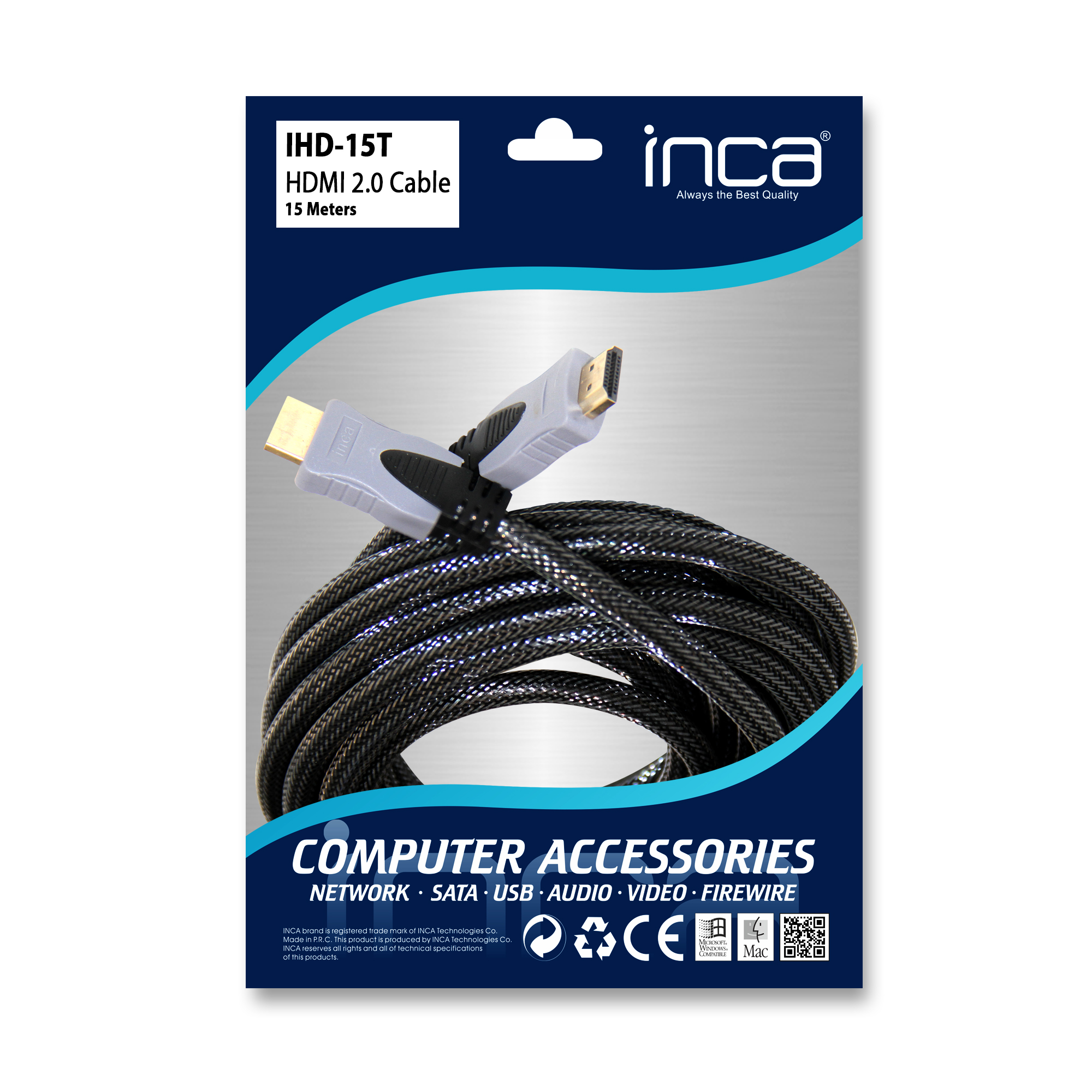 INCA HDMI-Kabel IHD-15T  2.0 Anschlusskabel 4K, 30Hz, 15m retail